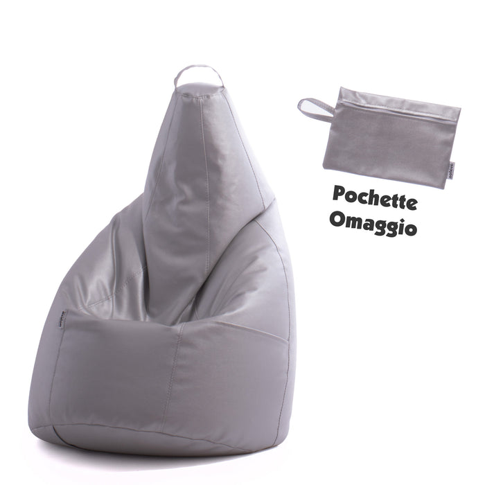 Outlet -  Avalon Pouf Poltrona Sacco Pera in Ecopelle di Dim. 70x130cm Made in Italy + Pochette Omaggio Colore Argento