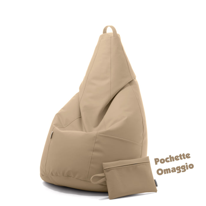 Outlet -  Avalon Pouf Poltrona Sacco Pera in Ecopelle di Dim. 70x130cm Made in Italy + Pochette Omaggio Colore Beige